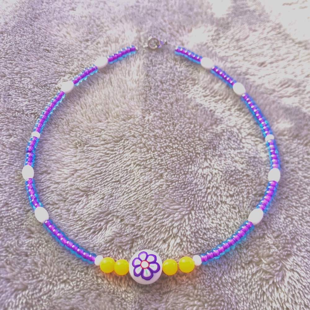 purple flower charm necklace